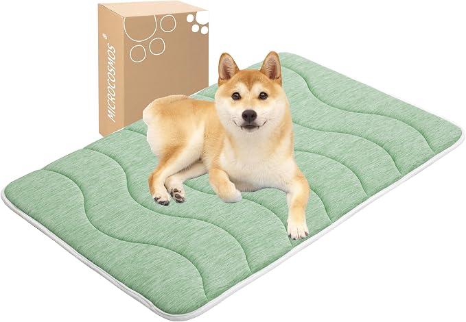 MICROCOSMOS 0.8" Thick Cooling Dog Foam Pad & Summer Pet Sleeping Mat, Machine Washable, Materials Safe, Portable Flat Pet Bed for Dogs.(Green, 36" x 23")
