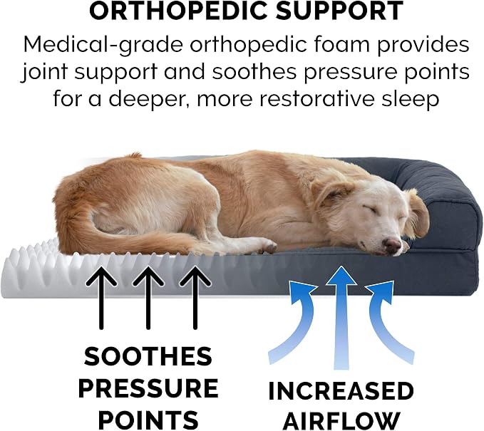 FurHaven Classic Sofa Orthopedic Dog Bed for Large Dogs, with Orthopedic Egg Crate with a Solid Orthopedic Foam Base for Joint Support, Removable Washable Cover, Large, Quilted Sofa, Iron Gray
