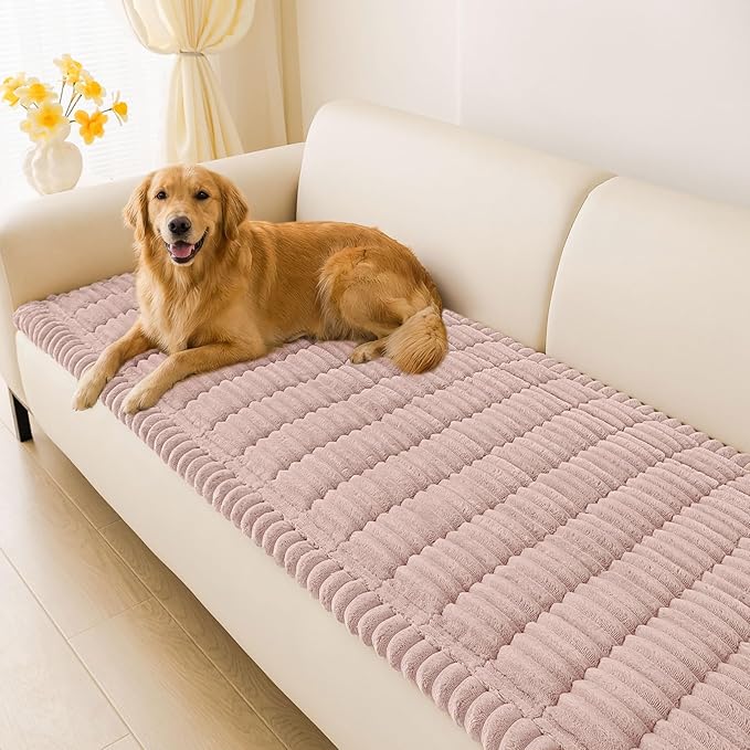 hyha Couch Cover for Dogs Washable, Non Slip Thick Flannel Sofa Protector, Pet Friendly Plush Furniture Cover for Sectional Sofa & Loveseat (Dusty Pink, 27.6" x 70.9")