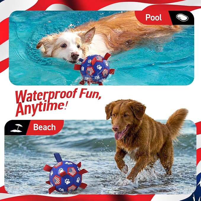 QDAN Dog Toys, Soccer Ball with Straps, Durable Dog Balls for Small Medium, Beach Pool Dog Water Toy (6 Inch)