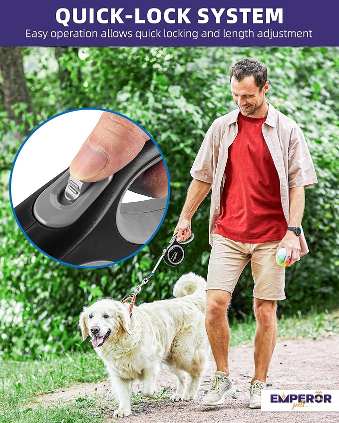 Emperor Pets 16 Feet Retractable Dog Leash Small Dogs - Up to 44lbs, Heavy Duty Leash Retractable 16 ft, Dog Leashes for Small Breed Dogs -GY16S