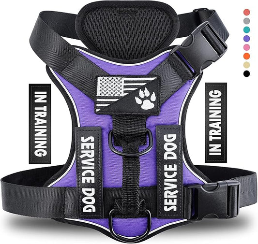 Service Dog Harness, Reflective Dog Vest Harness with 5 PCS Patches, Adjustable Soft Oxford Pet Harness, Inner Layer Mesh, Easy to Control for Dogs