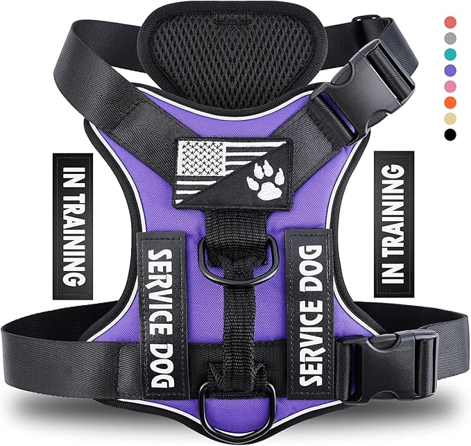 Service Dog Harness, Reflective Dog Vest Harness with 5 PCS Patches, Adjustable Soft Oxford Pet Harness, Inner Layer Mesh, Easy to Control for Dogs