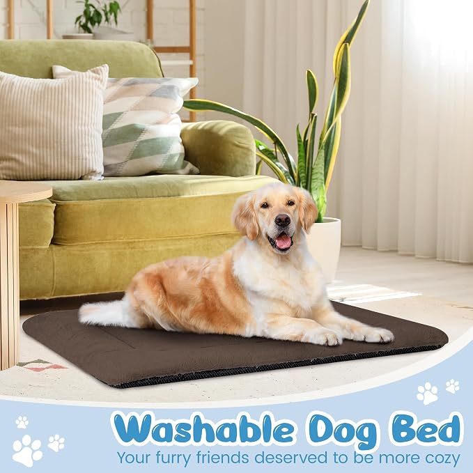 Dog Crate Pad Washable for 48 Inch Crate, Plush Anti-Slip Crate Mat for Large Dogs, XL Kennel Pad for Home, Travel and Training, 48 x 30 Inch, Brown