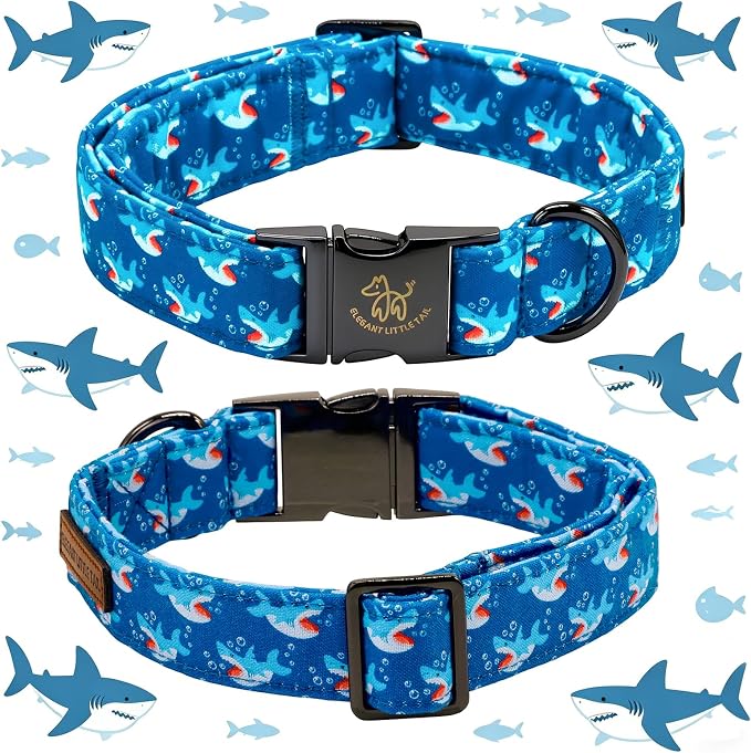 Elegant little tail Dog Collar, Shark Print Pet Collar with Bow, Summer Male Puppy Collars Bowtie Soft Adjustable Dog Collar for Small Medium Large Dogs