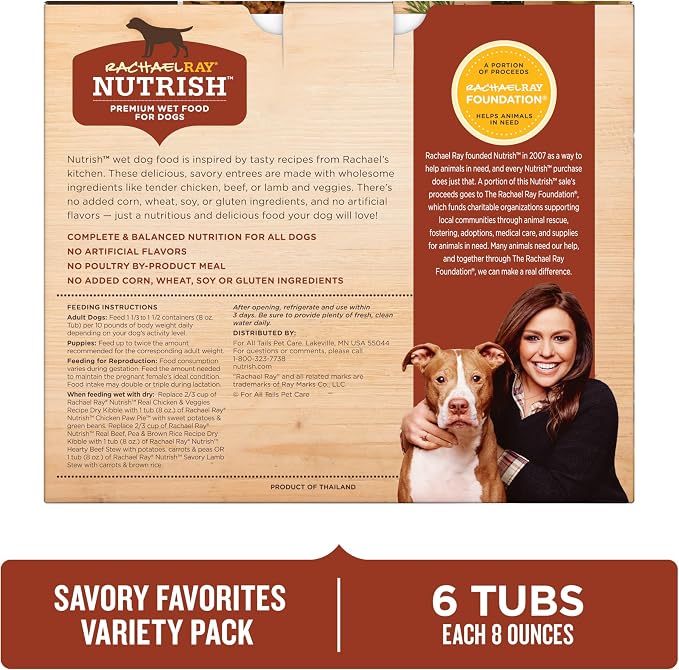 Nutrish Rachael Ray Savory Favorites Wet Dog Food Variety Pack, 8 oz. Tubs (Pack of 6)