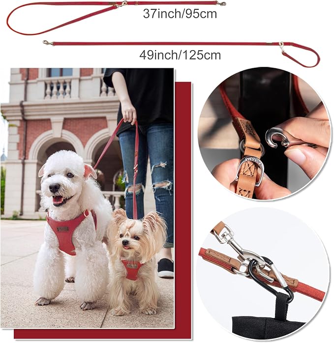 Puppytie XXS Puppy Harness with Multifunction Dog Leash,Soft Adjustable No Choke Escape Proof Pet Harness Vest,red Hawthorn,XXS