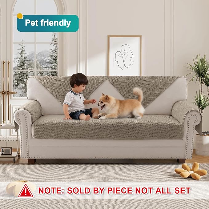 Turquoize Waterproof Couch Cover for Dogs Fuzzy Pet Couch Covers for Sofa Thick Dog Bed Cover Non-Slip Sofa Covers for 2 Cushion Couch Protector Slipcover Pet Friendly (Khaki, 36" x 48")