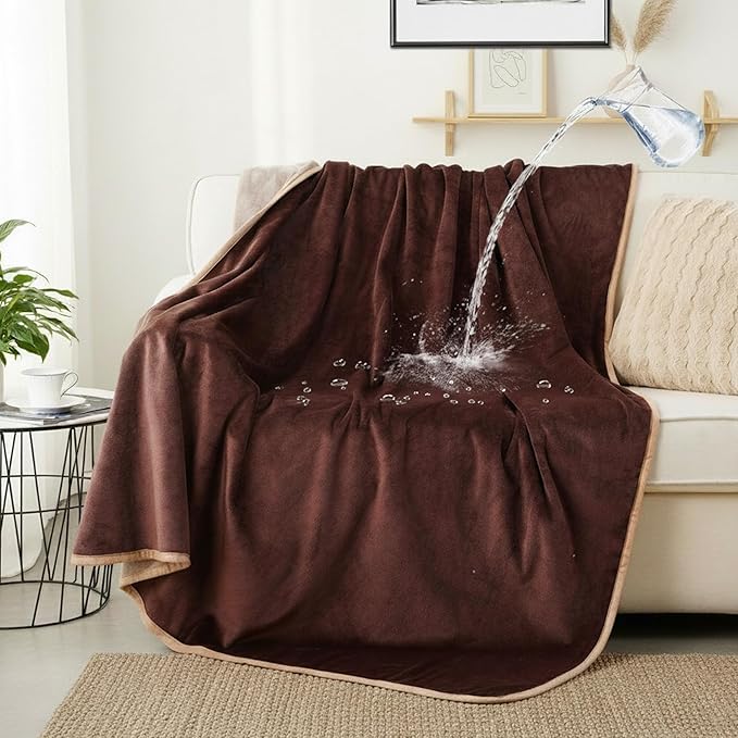 Waterproof Dog Blankets, 30"x40" Cat Blanket for Indoor Cats, Soft Fluffy Sofa Car Bed Protector, Reversible Leakproof Flannel Puppy Blanket for Small Medium Dogs(Brown)