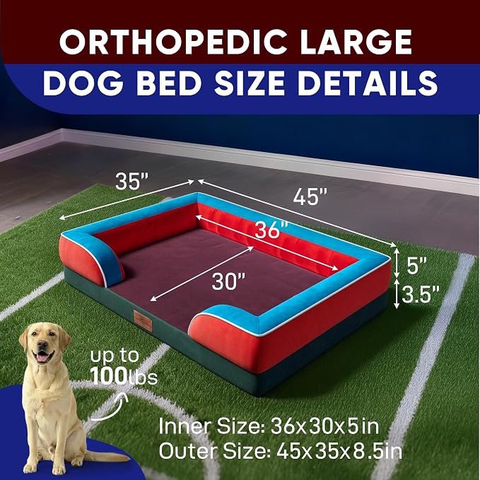 Comfort Expression Orthopedic Dog Bed for Extra Large Dogs 45x35 Inch, Waterproof Egg Crate Foam XL Pet Bed with Bolsters, Dog Couch with Washable Cover & Non-Slip Bottom, San Francisco
