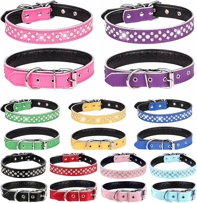 Rhinestone Dog Collar, Adjustable Cute Dazzling Sparkling Soft Leather Dog Collar Crystal Diamond Pet Dog Puppy Collar (M, Black)