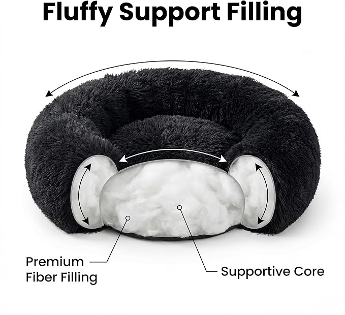 Tiny Dog Bed 15 Inch for Extra Small Dogs,Washable Puppy Bed,Soft Faux Fur Calming Donut Bed for Chihuahua Yorkie Maltese Pomeranian,Black