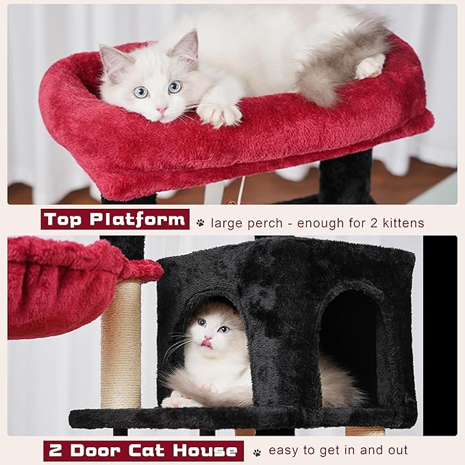 Gitelsnour Cat Tree, Cat Tower for Indoor Cats, 43.3 inch Gothic Cat Tree Tower with Sturdy Steel Tube, Hammock, Cat Condo for Small Cats and Kittens, Scratching Post, Black and red GCT004SBR