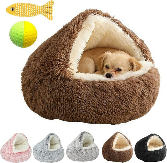 Cozy Cocoon Dog Bed, 2026 New Cozy Cocoon Pet Bed for Dogs, 3D Spacious Design, Resistant to Collapse, Strong Support, Warm & Non-Slip, Soft & Washable, Enclosed Cat Cave Bed (Brown, Large)