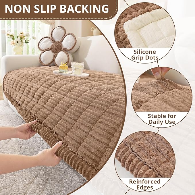 OstepDecor Couch Cover for Dogs, Washable Non Slip Sofa Cover for Pets, Soft Couch Covers for Sofa, Loveseat and Sectional, Furniture Protector Against Pet Hair & Scratches (27.6" x 27.6", Brown)