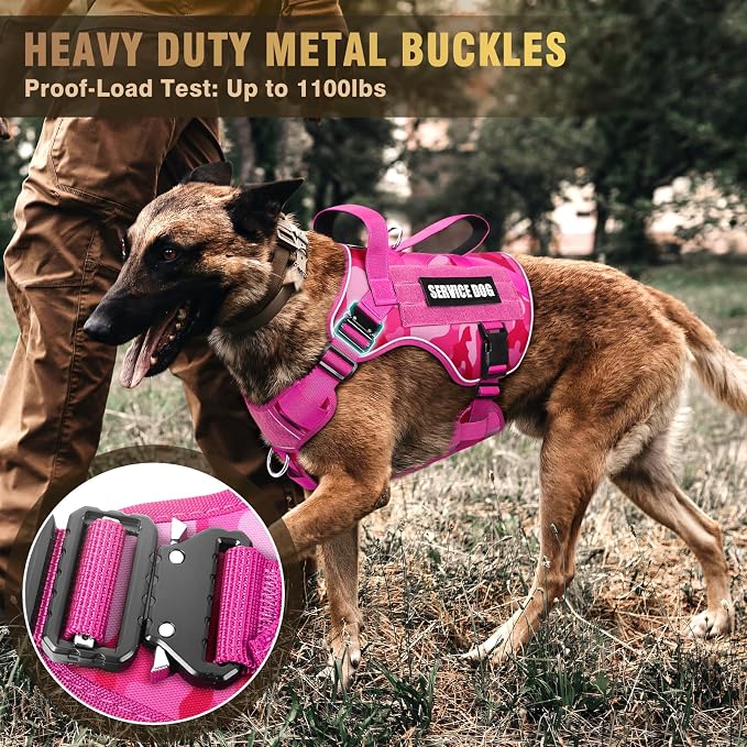 WINSEE Tactical Dog Harness for Large Dog, Heavy Duty Service Dog MOLLE Vest with 10 Pet Patches, No Pull Military Working Vest for Training Hunting Walking