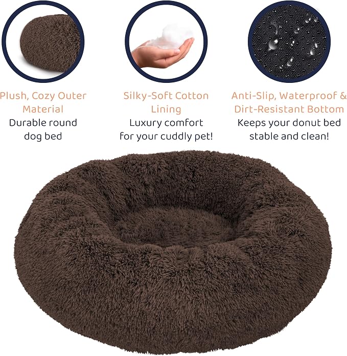 Donut Dog Bed - Premium Comfort for Anxiety Relief - Fluffy & Calming Design with Ultra-Plush Support | Cozy Round Dog Bed with Super Soft Circle Style (Coffee, Large)