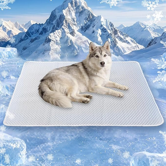 Dog Cooling Mat 46"x36" for Large Dogs - Q-Max 0.4+ Ice-Silk Fabric, Waterproof & Machine Washable, Non-Slip Portable Pet Cooling Pad for Crate, Indoor & Outdoor Use (L)