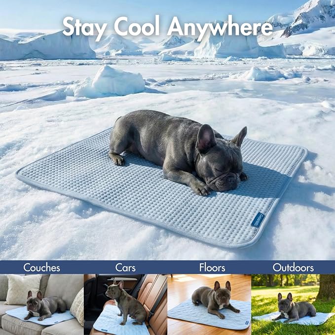 Spark Paws Cooling Mat for Dogs - Self Cooling Dog Mat & Pet Cooling Pad for Large, Medium & Small Dogs - Non-Toxic, Non-Gel Washable Cooling Bed - Waffle Blue - Size XXL