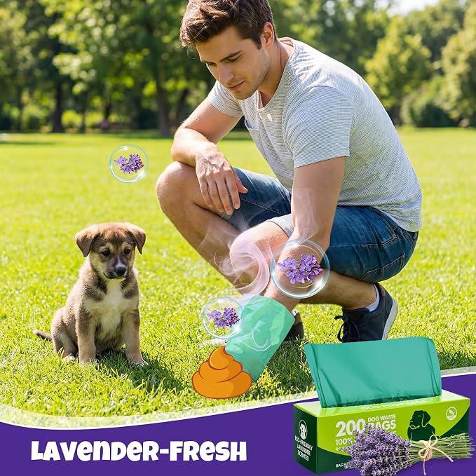 Sherr Lavender Scented Dog Poop Bag Bulk Leak Proof Dog Waste Bags Doggy Poop Bags Pet Waste Bag for Puppy Pets Outdoor Walking and Travel(10 Boxed Rolls 2000 Counts)
