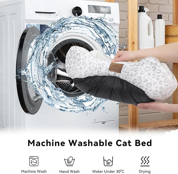 Zerbuger Rectangle Cat Dog Bed for Large Medium Small Pets Indoor Outdoor Machine Washable Sleeping Sofa Non-Slip Bottom Soft Puppy Bed Durable Orthopedic Calming Pet Cuddler (Small, White Leopard)
