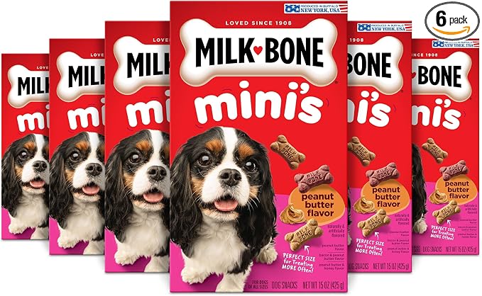 Milk-Bone Mini's Peanut Butter Flavor Dog Treats for All Size Dogs, 15 Ounce (Pack of 6), Crunchy Texture Helps Freshen Breath