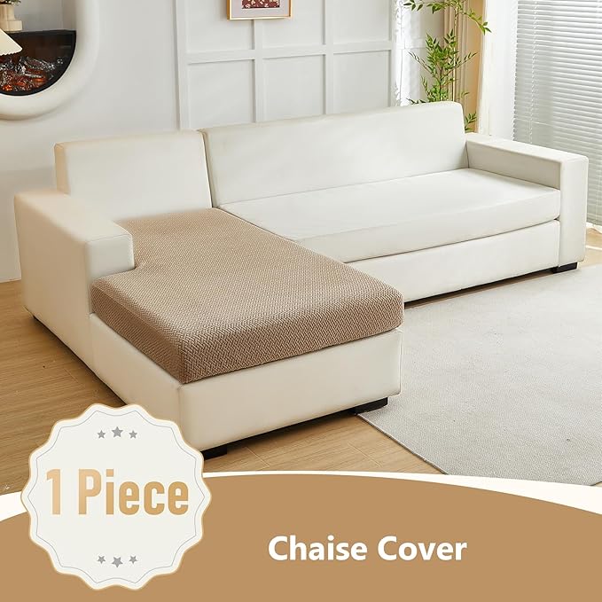 Yoovat Couch Cushion Covers for Sofa Couch Covers Wear-Resistant Universal Sofa Cover Washable Stretch for Sectional Slipcovers (Texture-Light Coffee,Chaise Cover)