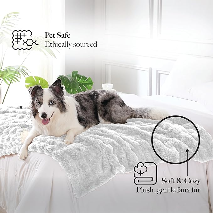 Modern Threads Water-Resistant Faux Rabbit Fur Pet Blanket for Dogs & Cats – Ultra-Soft Couch, Bed & Crate Protector, 50x60 White