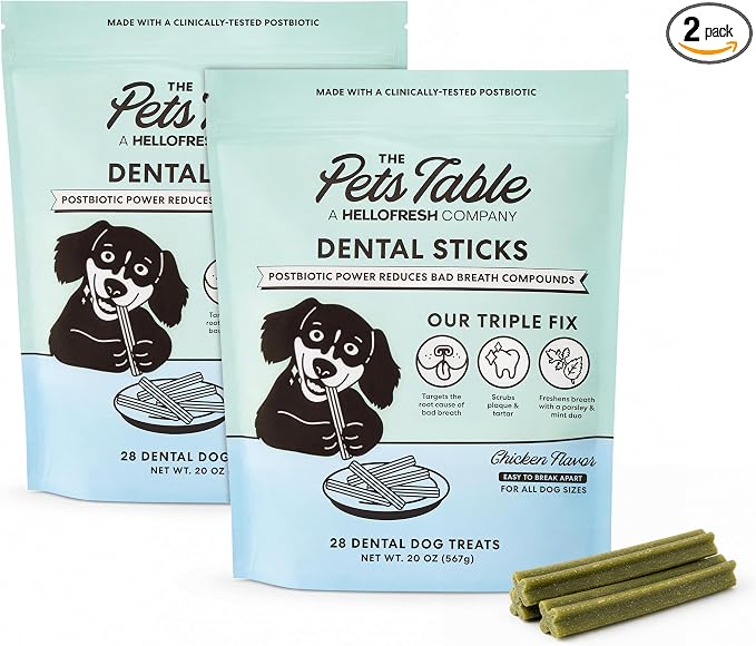 The Pets Table Dental Chews for Dogs 28 Sticks (20 oz), Chicken, Mint & Parsley | Dental Treats/Teeth Cleaning Chews | Removes Plaque and Tarter | Dental Sticks for Bad Breath Treatment | Dental Bones