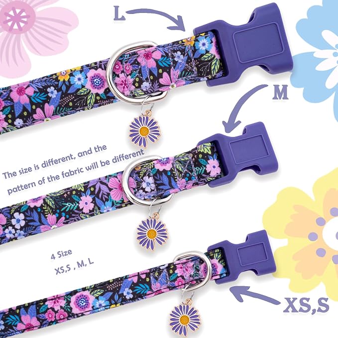 Faygarsle Cotton Dog Collar Cute Dog Collars for Small Medium Large Dogs Purple Floral Colored Options Soft and Fancy Pet Collars for Girls Flower Pattern for Girl Dog Collar XS