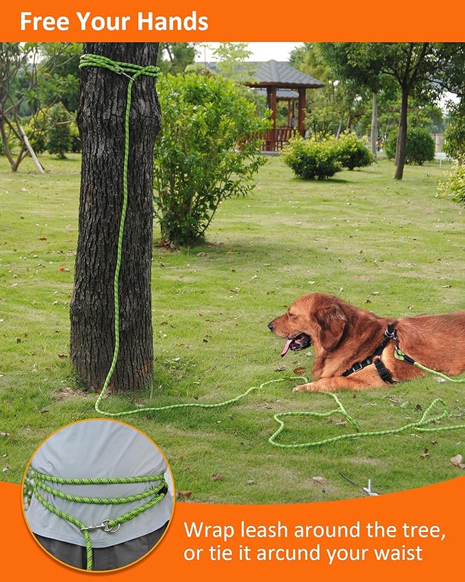 Heavy Duty Dog Leash for Large, Medium, Small Dogs - 10FT/16FT/30FT/50FT/100FT, Reflective Threads for Night Walking, Playing, Camping, or Yard