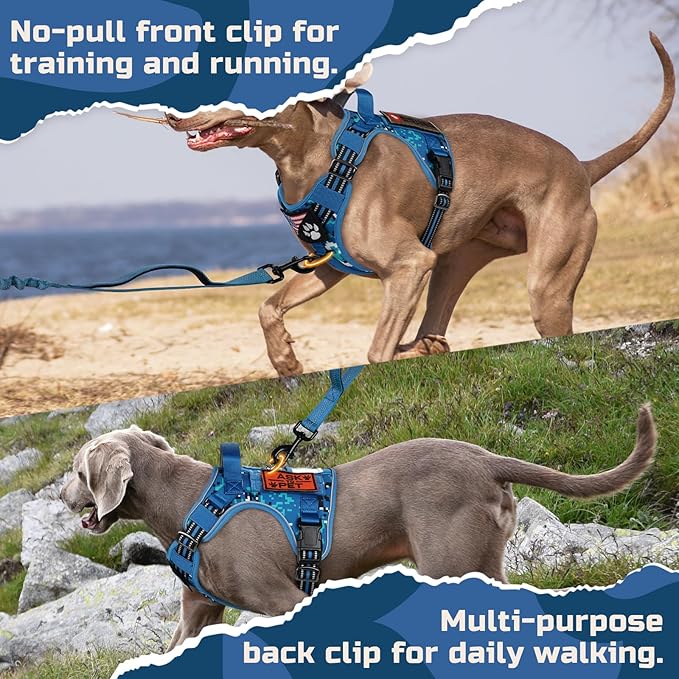 rabbitgoo Tactical Dog Harness for Large Dogs, No Pull Military Service Vest with Handle & Molle, Easy Control for Training Walking, Adjustable Reflective Straps, Blue Camo, L