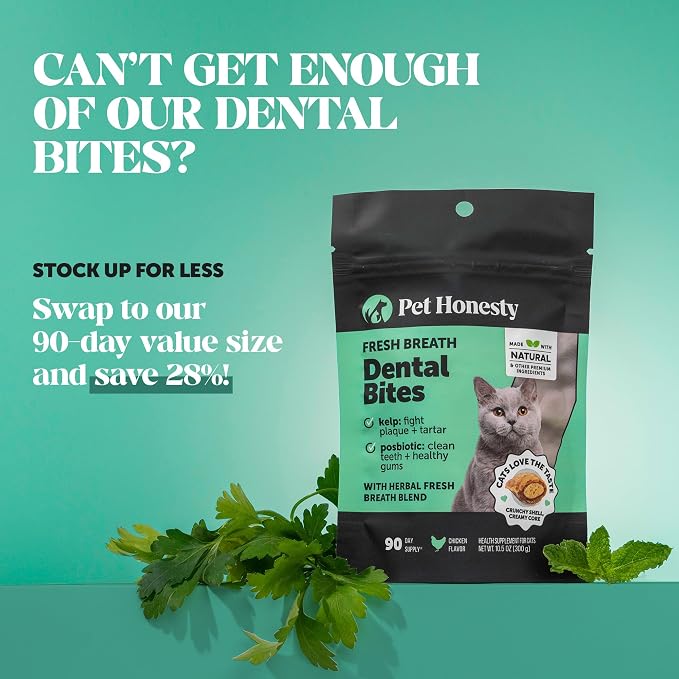 Fresh Breath Dental Bites for Cats – Crunchy & Creamy Cat Dental Treats for Fresh Breath, Tartar & Plaque Control – Dual-Texture Cat Oral Care Bites for Bright Teeth & Healthy Gums – 90 Day Supply