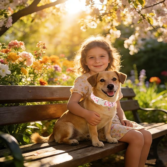 DOGWONG Pink Dog Collar, Pink Peach Dog Collar with Plastic Buckle,Girl Female Dogs Collars for Medium Dogs, Neck 14-21 inches