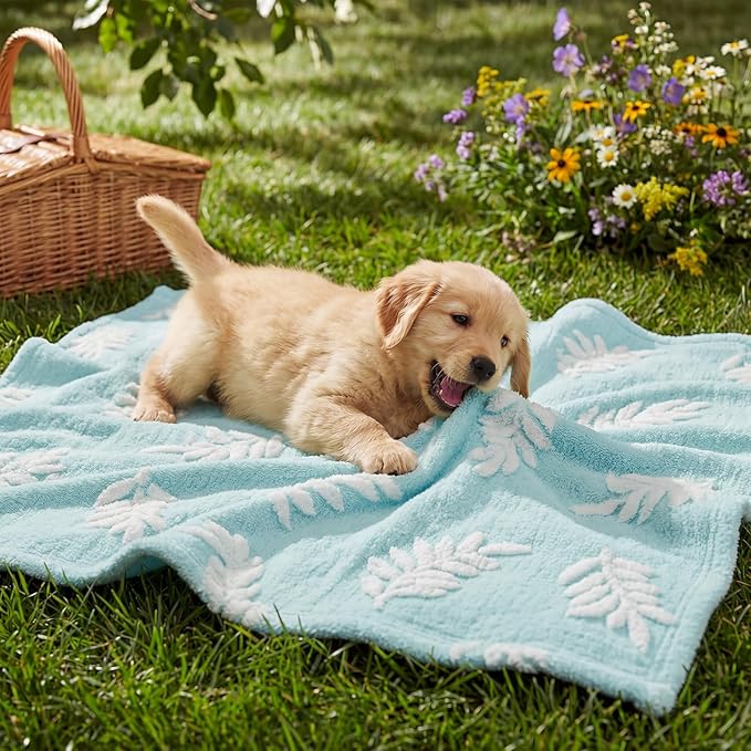 Horaldaily Pets Flannel Blanket, Blue Leaves 3D Textured Soft Fuzzy Fluffy Plush Cozy Fleece Premium Blankets for Dog Cat Puppy Kitten Couch Protection, 20x30