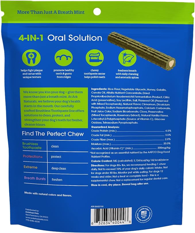 Ark Naturals Brushless Toothpaste, Dog Dental Chews for Extra Large Breeds, Freshens Breath, Unique Texture Helps Reduce Plaque & Tartar, 24oz, 1 Pack