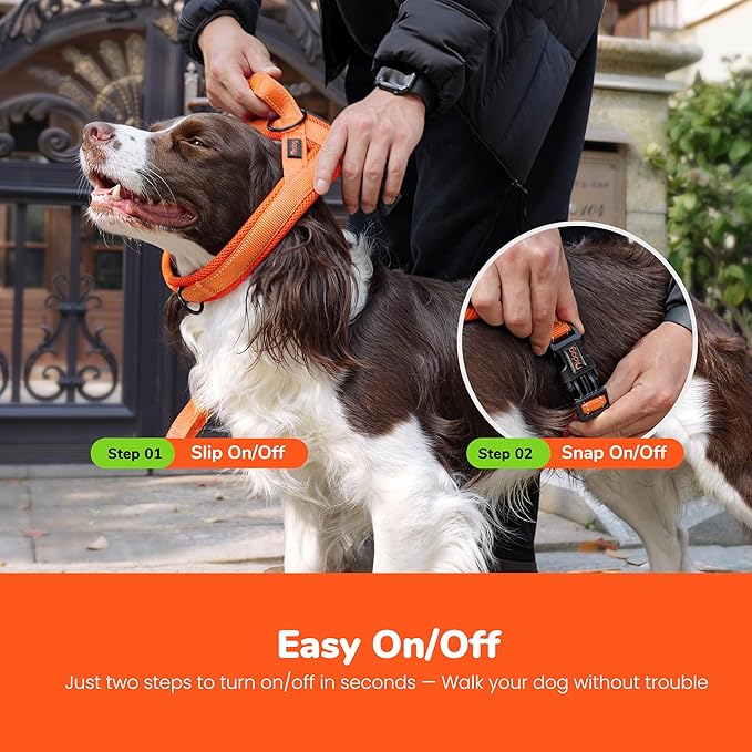 Didog No Pull Dog Harness with Breathable Mesh Padded,Reflective & Quick Fit Light Weight Dog Strap Vest Harness,Easy for Walking Training (L:Chest 26-32", Orange)