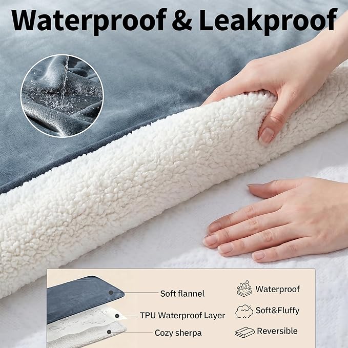 Sunheir Waterproof Dog Blankets for Large Dogs - Cat Blanket Washable for Couch Protection, Soft Sherpa Fleece Puppy Throw Blanket to Prevent Urine Leaks & Protects Furniture, 40"X 50", Grey