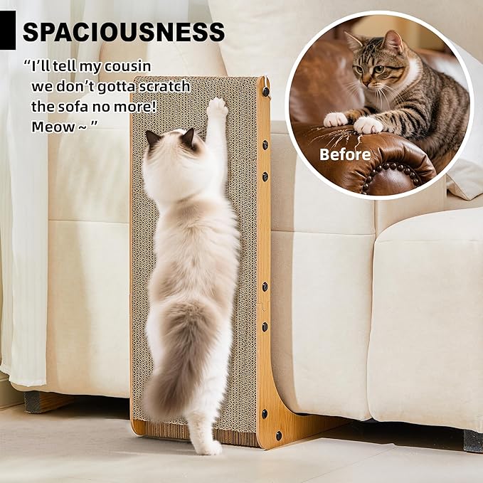 Cardboard Cat Scratcher, 23.6 Inch Cardboard Cat Scratching Post with Fuzzy Ball, Reversible Scratching Pad for Indoor Cats