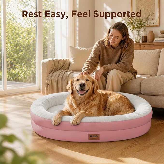 Orthopedic Dog Bed for Extra Large Dogs, XL Waterproof Dog Bed with Bolsters, Supportive Egg Crate Foam Pet Couch Bed with Removable Washable Cover & Non-Slip Bottom, Pink