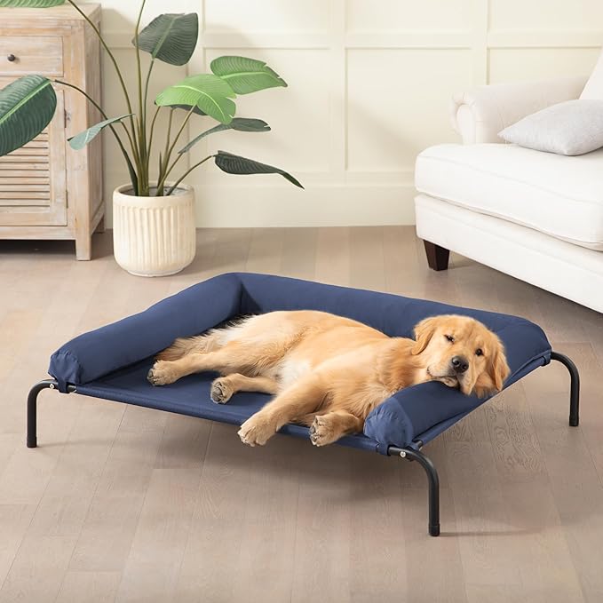 Cooling Elevated Dog Bed for Large Dogs, Portable Indoor & Outdoor Raised Dog Bed with Breathable Mesh, Chew Proof Pet Hammock Cots with Removable and Waterproof Bolsters