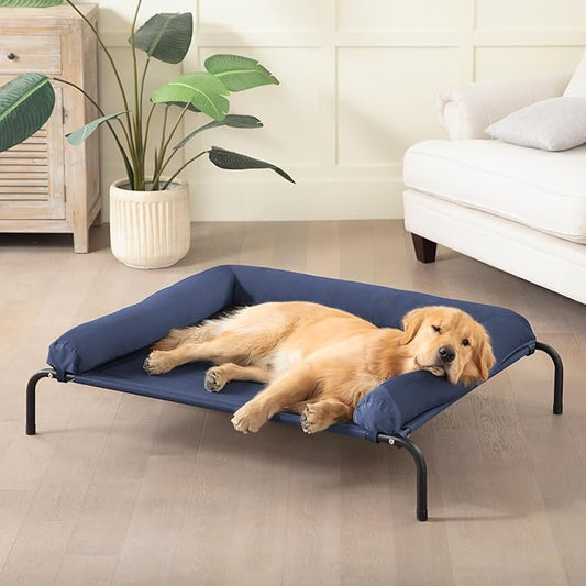 Cooling Elevated Dog Bed for Large Dogs, Portable Indoor & Outdoor Raised Dog Bed with Breathable Mesh, Chew Proof Pet Hammock Cots with Removable and Waterproof Bolsters