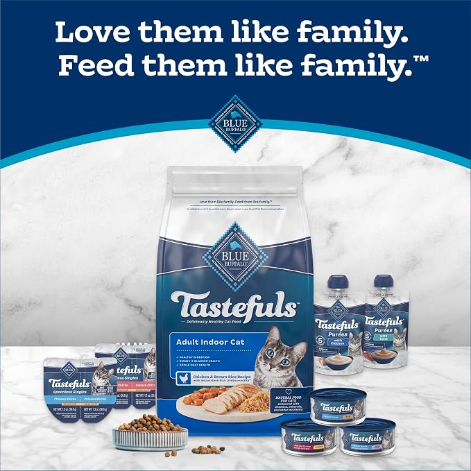 Blue Buffalo Tastefuls Mini Purées Natural Cat Treats, Chicken, Tuna, Salmon Variety Pack, 0.5 oz. Single Servings, 24-Count