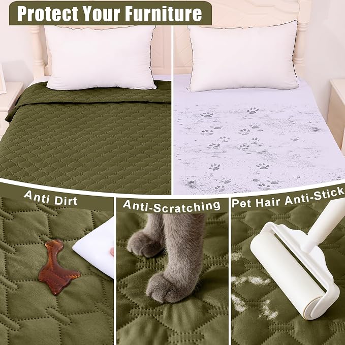 Smiry Waterproof Dog Bed Cover Blanket, Soft Reversible Pet Blanket, Washable Leakproof Cats Dogs Couch Cover for Sofa, Couch, Furniture (82x82 Inch, Green/Navy)