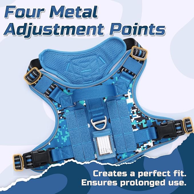 rabbitgoo Tactical Dog Harness for Large Dogs, No Pull Military Service Vest with Handle & Molle, Easy Control for Training Walking, Adjustable Reflective Straps, Blue Camo, L