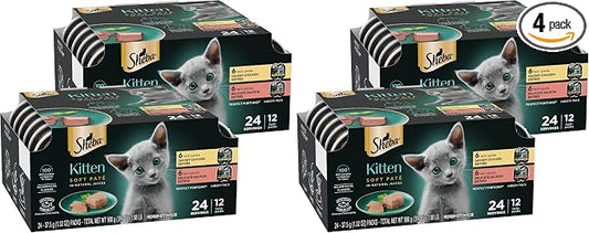Sheba Perfect Portions Kitten Wet Food,Pate Cat Food Wet Entree,Chicken Recipe and Salmon Recipe,2.6 oz. -Pack Trays (,24 Servings),12 Count (Pack of 4)