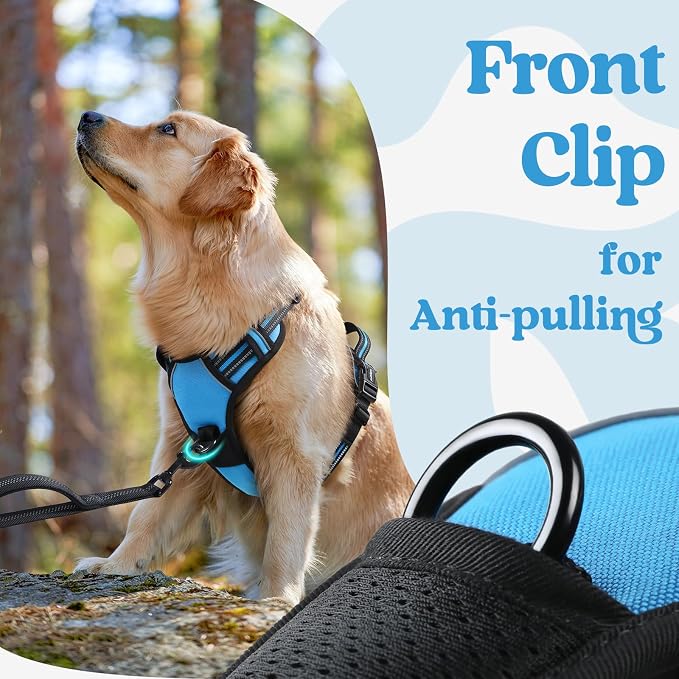 rabbitgoo Dog Harness for Large, No Pull Easy On & Off with 3 Buckles Pet Harness, Adjustable Soft Walking Vest with 2 Clips and Handle, Reflective for Extra Large Dogs, Sky Blue, XL