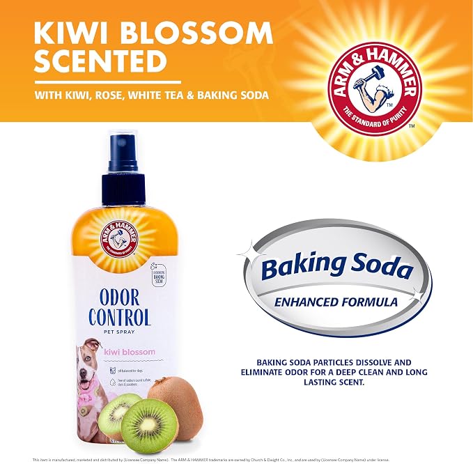 Arm & Hammer for Pets Super Deodorizing Dog Spray with Baking Soda for Odor Control Freshens Coat Between Baths pH Balanced Formula for Dogs Kiwi Blossom 8 FL OZ Single Dogs and Puppies Grooming