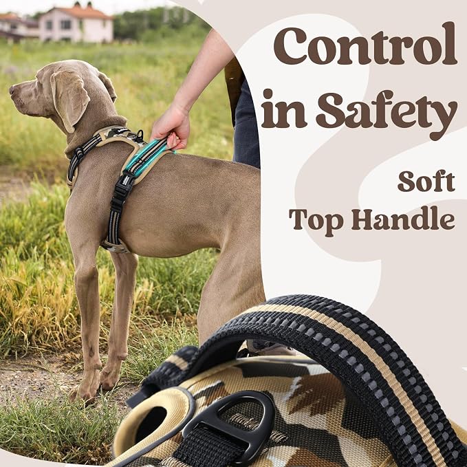 rabbitgoo Dog Harness for Large, No Pull Easy On & Off with 3 Buckles Pet Harness, Adjustable Soft Walking Vest with 2 Clips and Handle, Reflective for Extra Large Dogs, Desert Ridge, XL