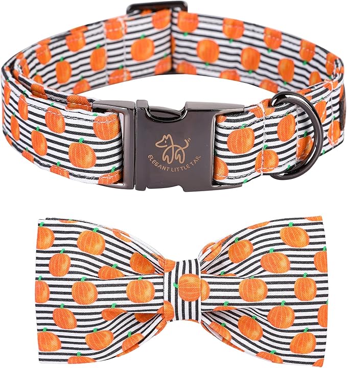 Elegant little tail Halloween Dog Collar, Pumpkin Print Pet Collar Bowtie Dog Collars Holiday Adjustable Pet Gift Collars for Small Medium Large Dogs
